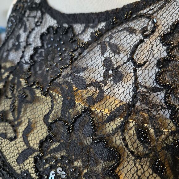 Hunza G Black Cocktail rare Dress Beaded Lace Open Back M Party Sophisticated - Picture 5 of 14